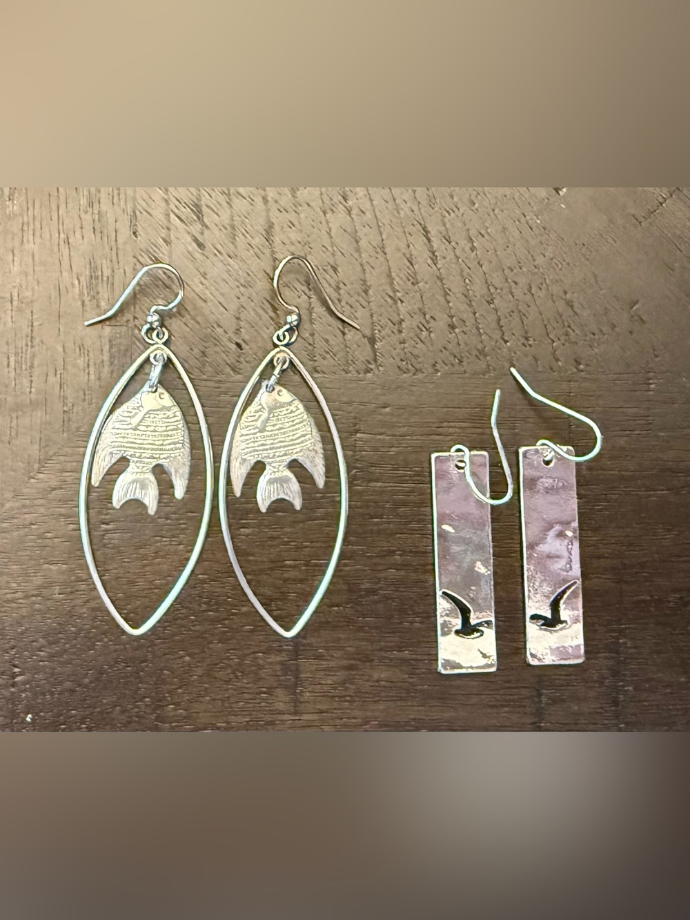 Silver Fish and Seagull earrings